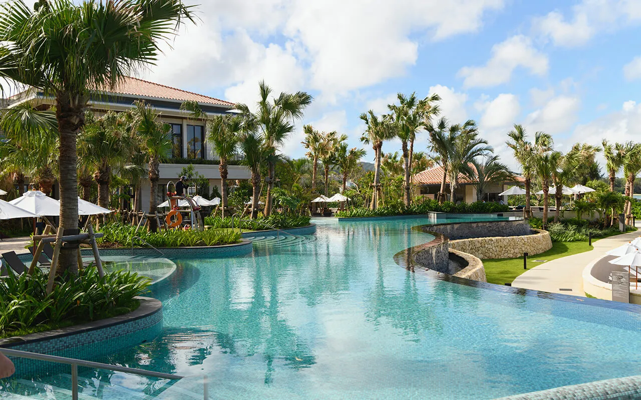An extravagant resort hotel that occupies an entire island